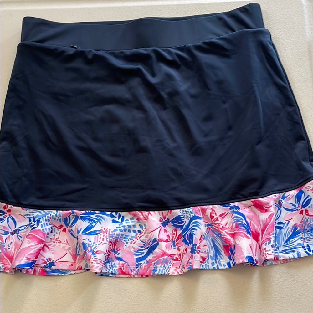 Floral Ruffle Skirt with Navy Overlay